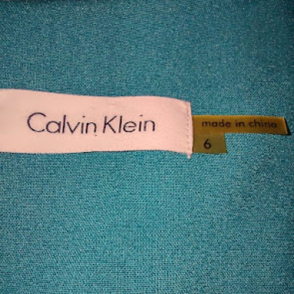 CALVIN KLEIN TEAL SLEEVELESS DRESS, PLEATED NECKLINE, OVERLAPPING SKIRT PANELS 6 - Picture 8 of 11